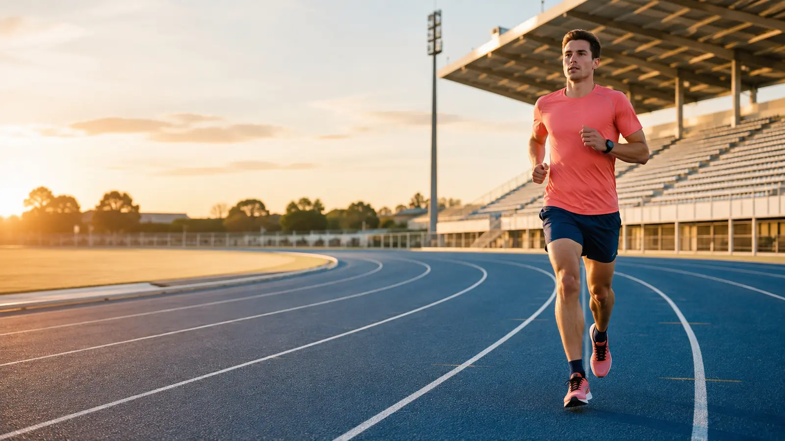 Half marathon taper in the final two weeks with a relaxed runner on a track